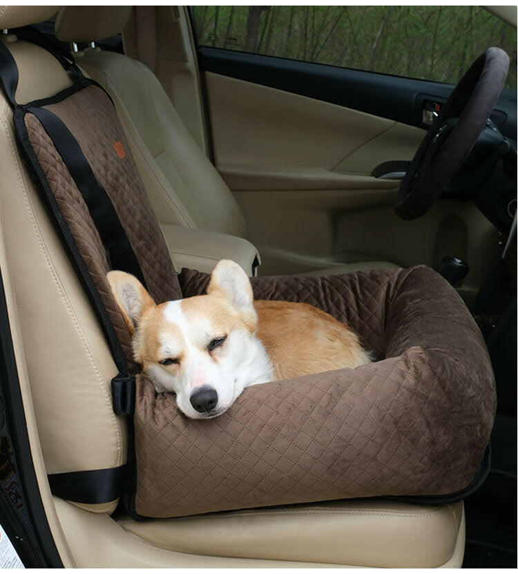 Luxury Quilted Dog Car Seat Booster - Safe, Comfortable Pet Travel.