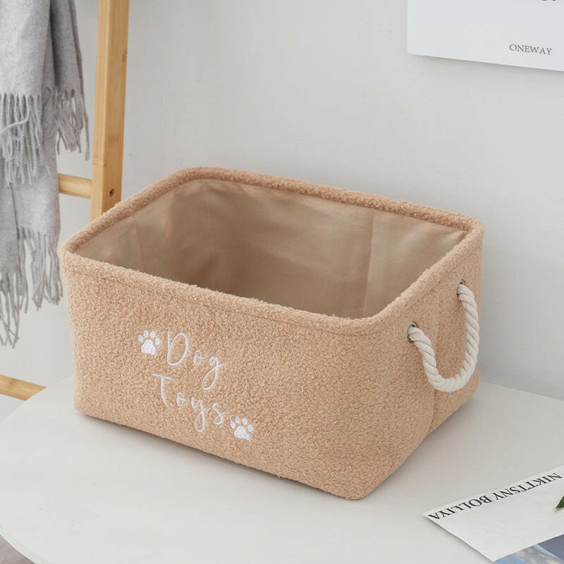 Soft Fleece Dog Toy Storage Basket with Rope Handles.