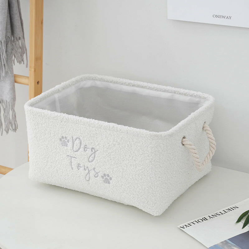 Soft Fleece Dog Toy Storage Basket with Rope Handles.