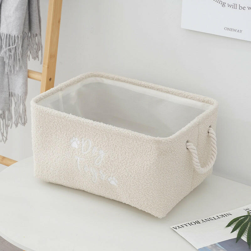 Soft Fleece Dog Toy Storage Basket with Rope Handles.