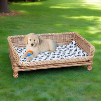 Handcrafted Wicker Outdoor Indoor Pet Bed with Paw-Print Cushion