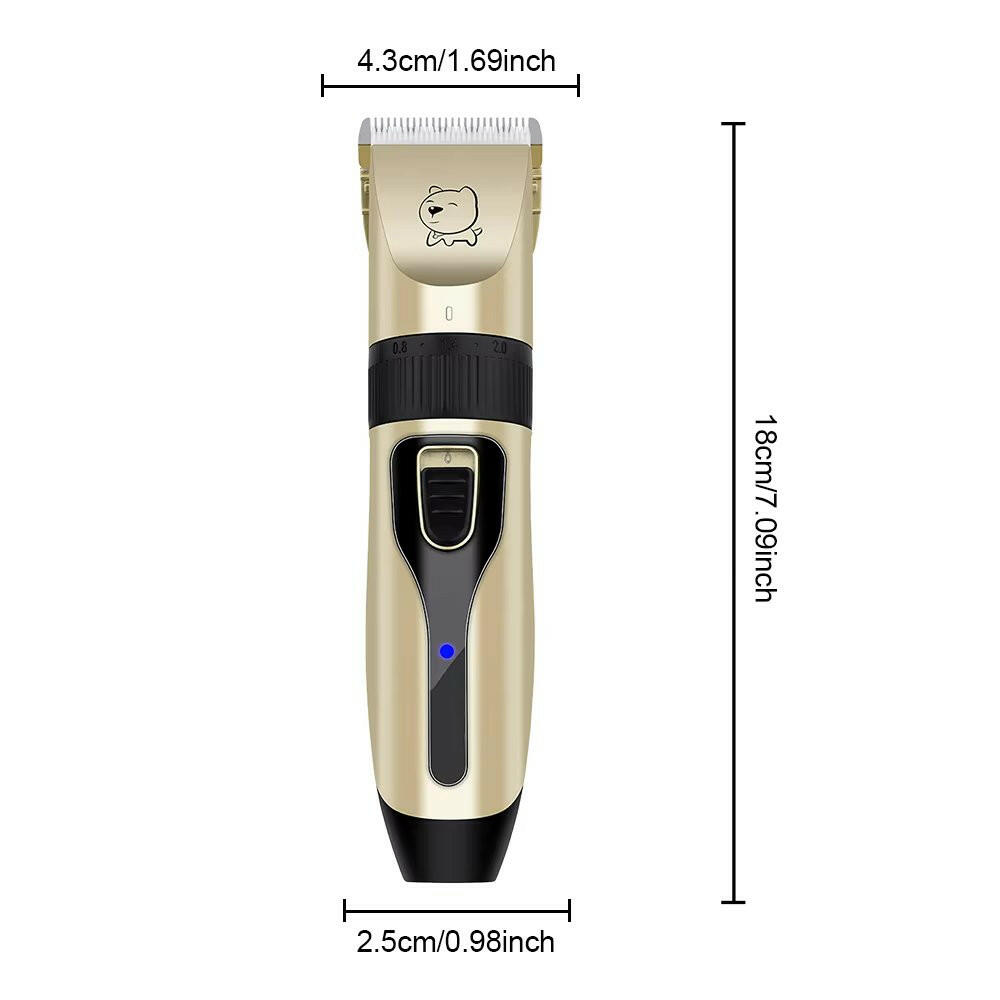 Cordless Dog Hair Trimmer Clippers Set with Precision Blades and 4 Guide Combs.