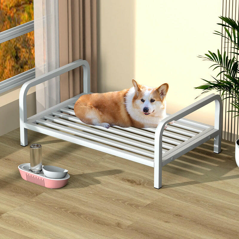 Sturdy Elevated Metal Frame Dog Bed with Breathable Design.