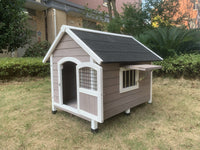 Weather-Resistant Wooden Dog Kennel - Raised Base and Asphalt Roof