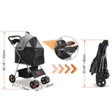 Pet Stroller with Brakes Storage Basket and Cup Holder
