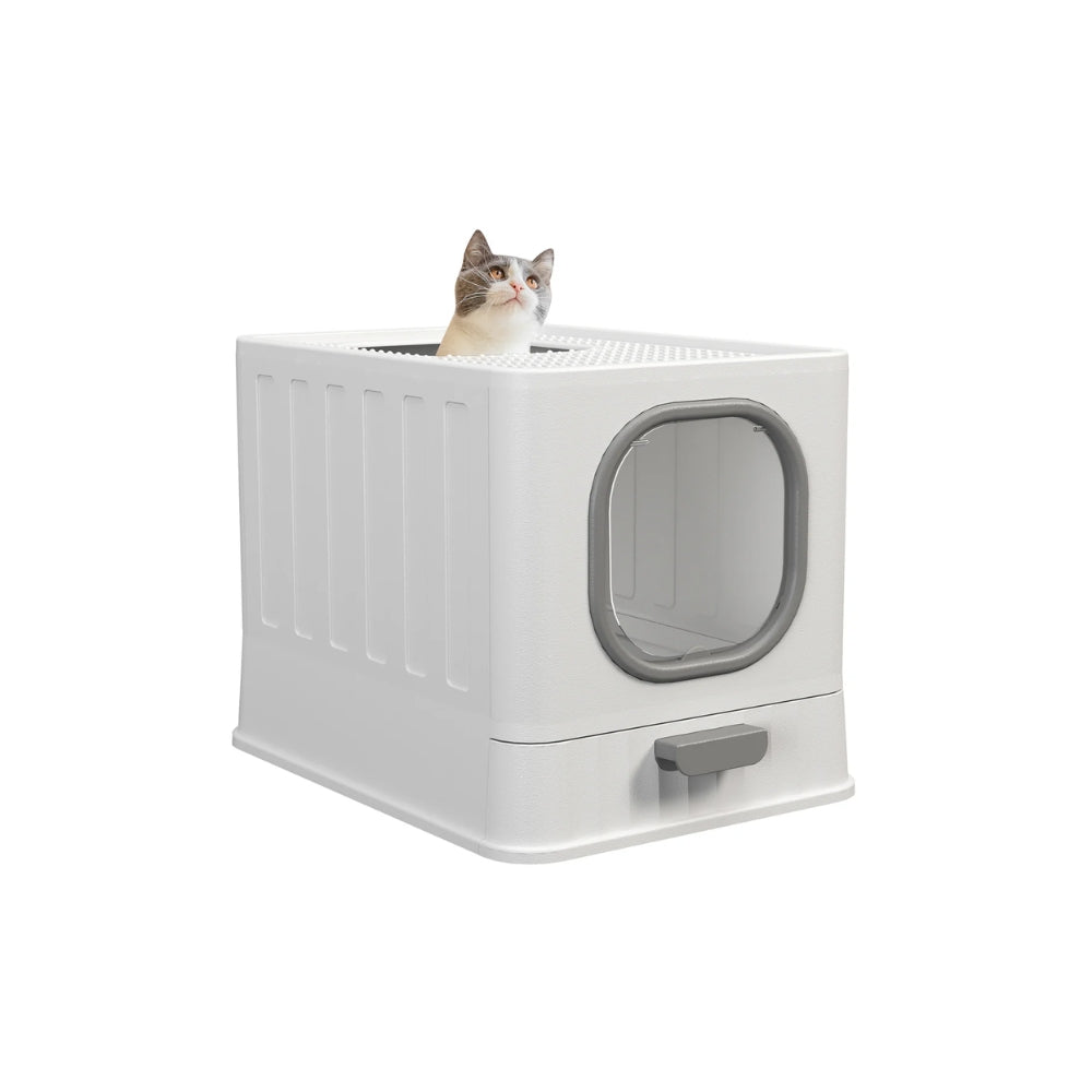 Modern Top-Entry Enclosed Cat Litter Box with Pull-Out Tray.