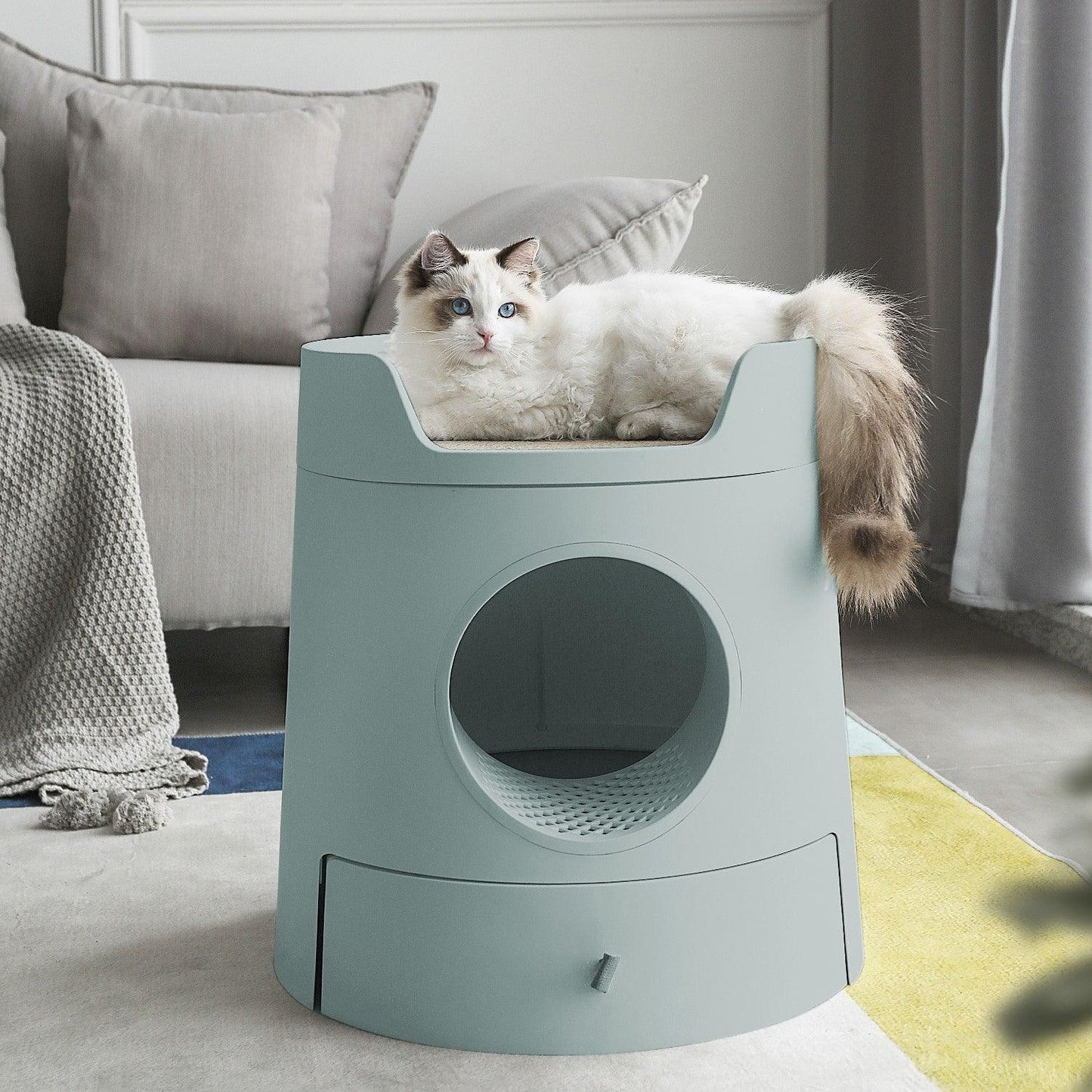 Castle 2-in-1 Cat Litter Box with Free Scratch Mat + Scoop