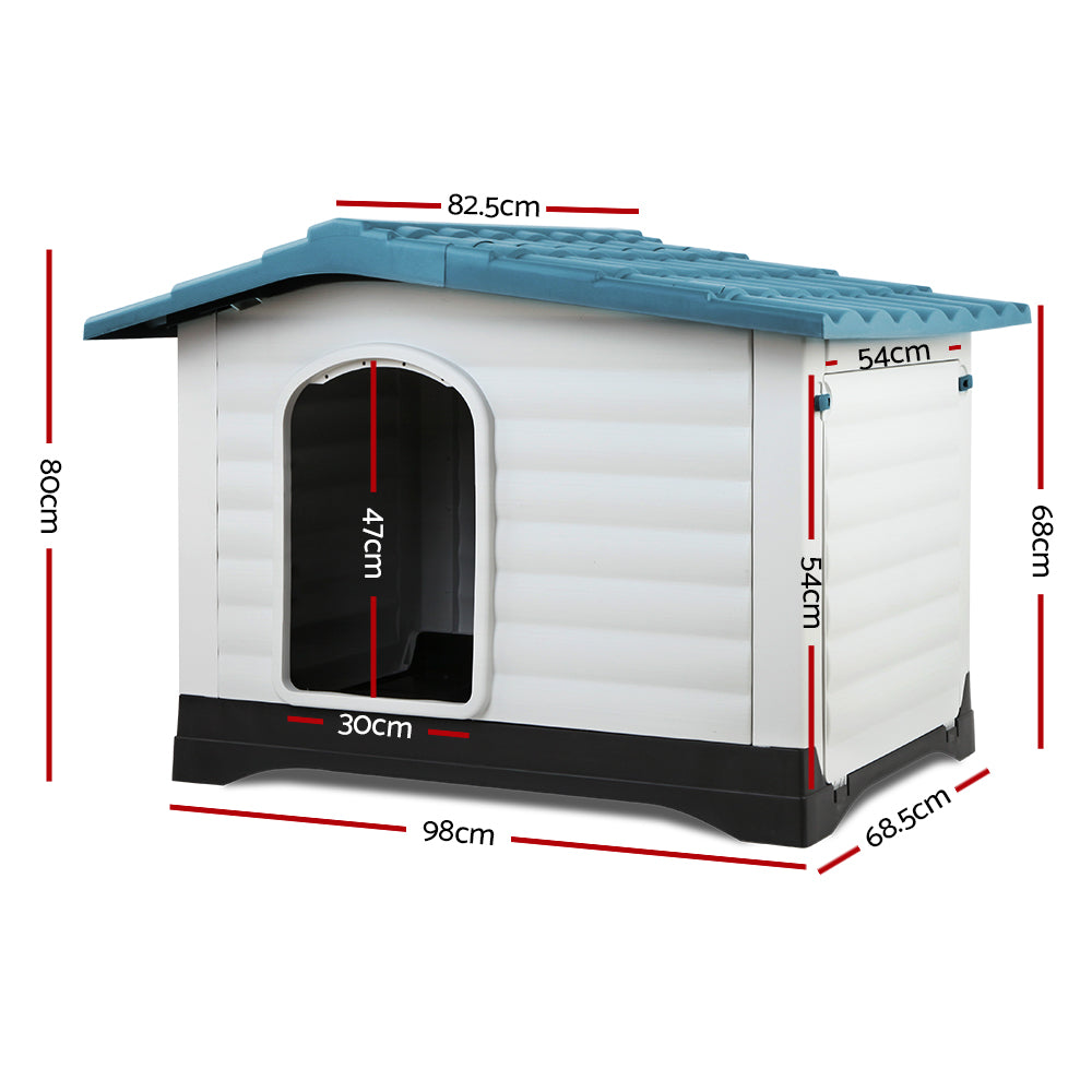 Weatherproof Elevated Dog Kennel with Extendable Side – Blue Plastic Dog House