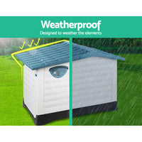 Weatherproof Elevated Dog Kennel with Extendable Side – Blue Plastic Dog House