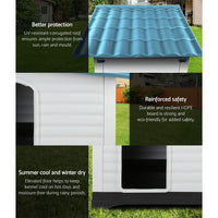 Weatherproof Elevated Dog Kennel with Extendable Side – Blue Plastic Dog House