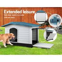Weatherproof Elevated Dog Kennel with Extendable Side – Blue Plastic Dog House