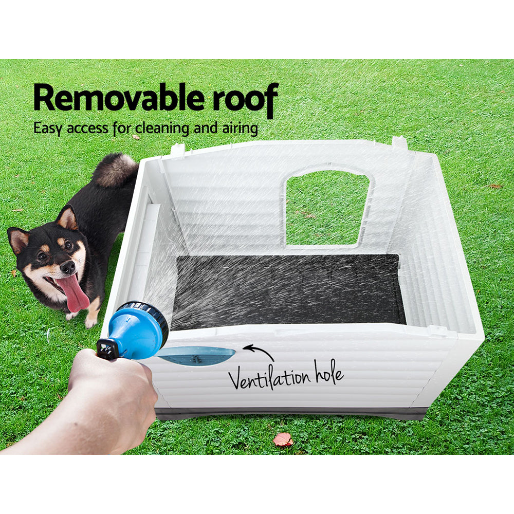 Weatherproof Elevated Dog Kennel with Extendable Side – Blue Plastic Dog House