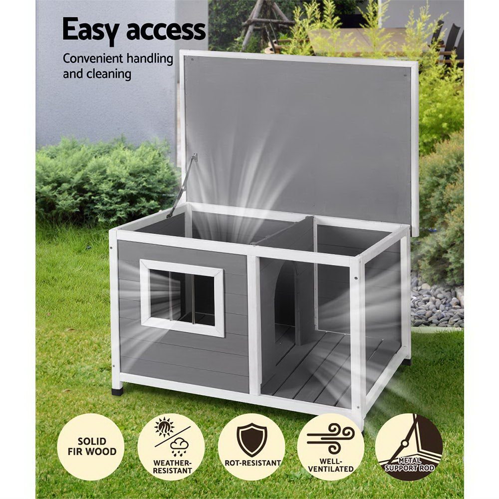 Modern Outdoor Wooden Dog House with Covered Porch