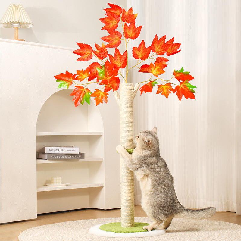 Cat Scratching Tree with Autumn Leaves