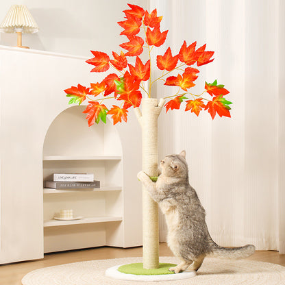 Cat Scratching Tree with Autumn Leaves