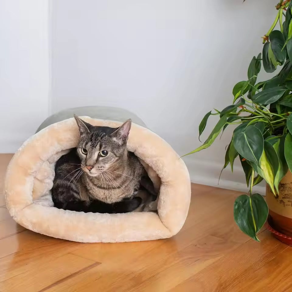 Plush Cat Sleeping Bag Tunnel with Faux Fur Lining