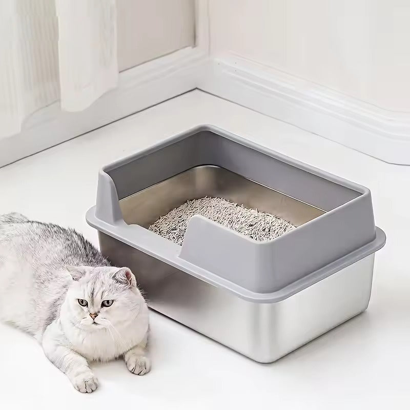 Spacious Stainless Steel Cat Litter Box
