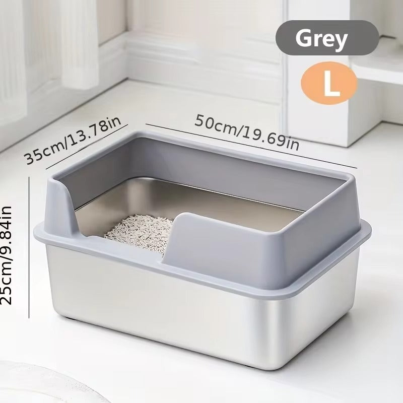 Spacious Stainless Steel Cat Litter Box