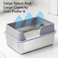 Spacious Stainless Steel Cat Litter Box