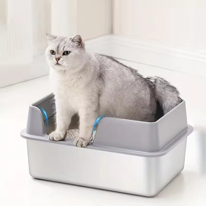 Spacious Stainless Steel Cat Litter Box