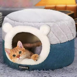 Convertible Plush Cat Bed – 2-in-1 Enclosed Hideaway