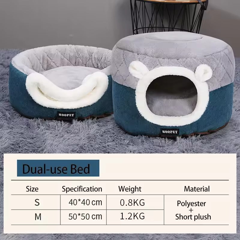Convertible Plush Cat Bed – 2-in-1 Enclosed Hideaway