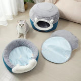 Convertible Plush Cat Bed – 2-in-1 Enclosed Hideaway