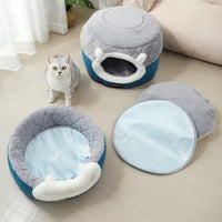Convertible Plush Cat Bed – 2-in-1 Enclosed Hideaway