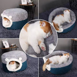 Convertible Plush Cat Bed – 2-in-1 Enclosed Hideaway
