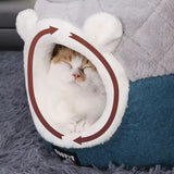 Convertible Plush Cat Bed – 2-in-1 Enclosed Hideaway