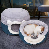 Convertible Plush Cat Bed – 2-in-1 Enclosed Hideaway