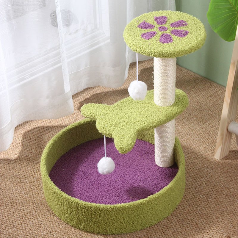 Flower Cat Tree Scratching Post with Bed