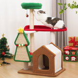 Christmas Cat Tree with Cozy Cottage