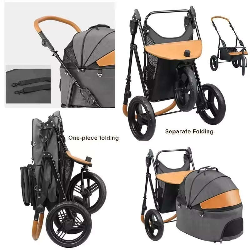 Pawfey 3-in-1 Dog Pram – Foldable Pet Stroller and Detachable Carrier