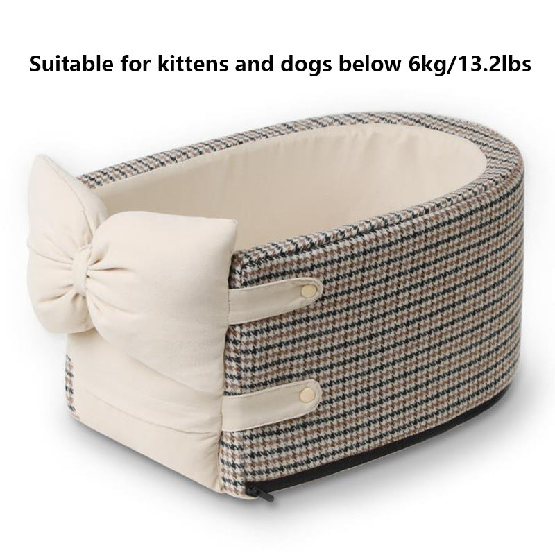 Chic Houndstooth Pet Car Seat - Perfect for Small Dogs and Kittens