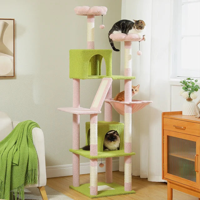 Large Cat Tree with Multi-Level Plush and  Natural Sisal Scratching Post