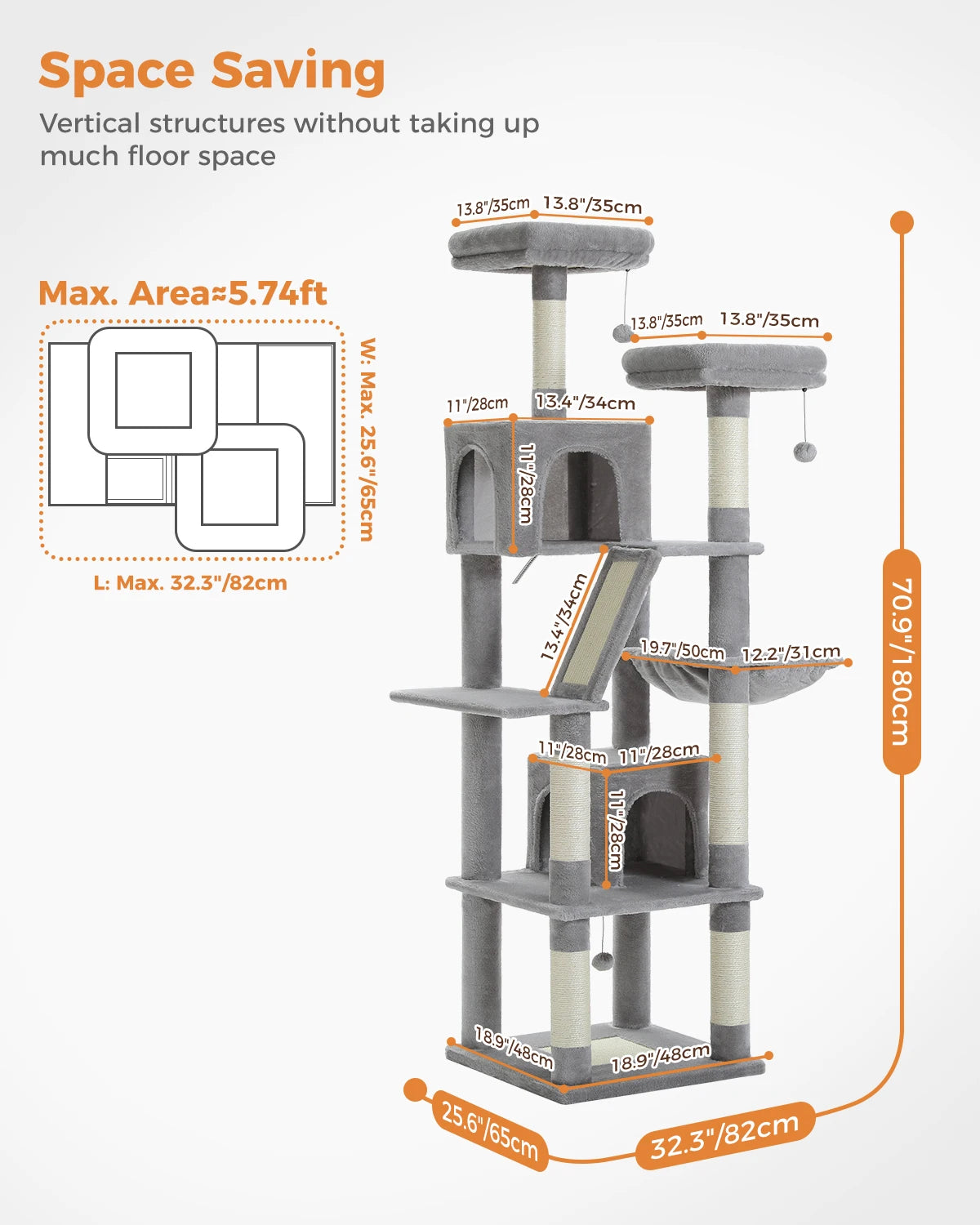 Large Cat Tree with Multi-Level Plush and  Natural Sisal Scratching Post