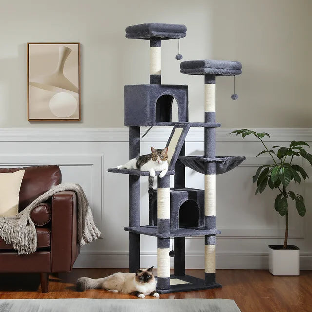 Large Cat Tree with Multi-Level Plush and  Natural Sisal Scratching Post