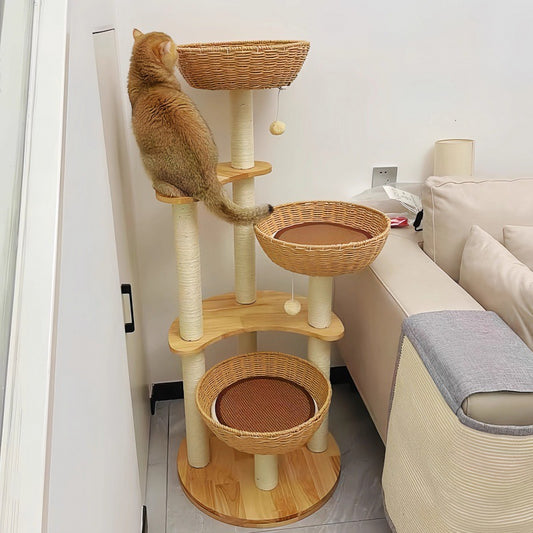 Pawfey Natural Rattan Cat Tree Tower