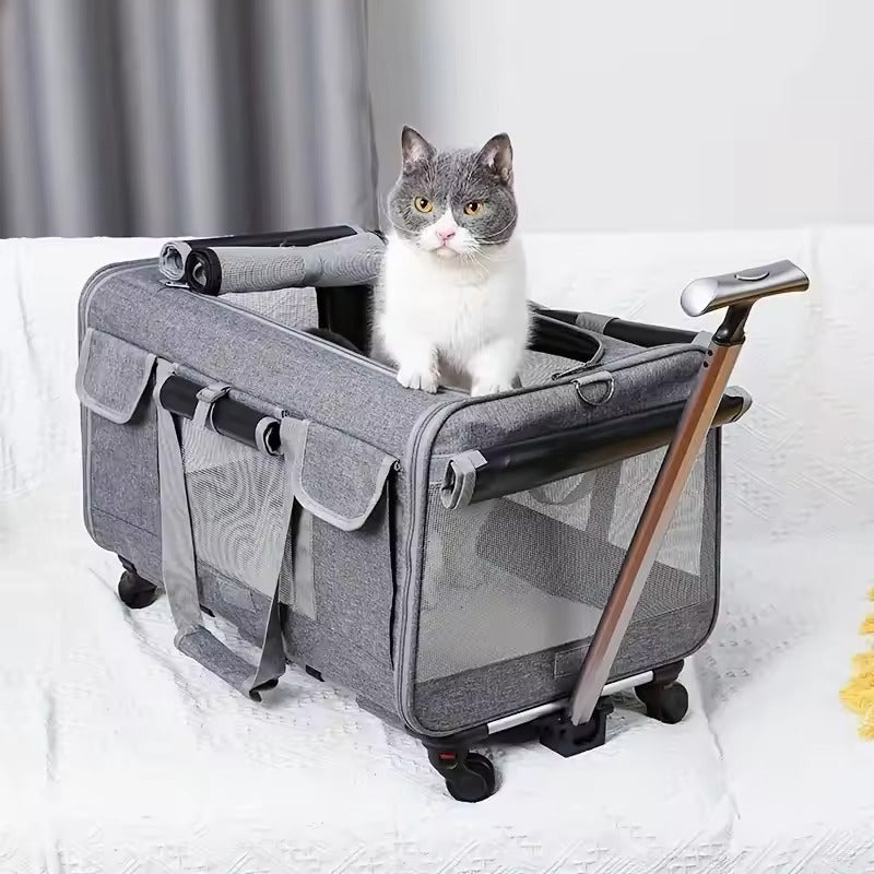 Expandable Rolling Pet Stroller with Telescopic Handle