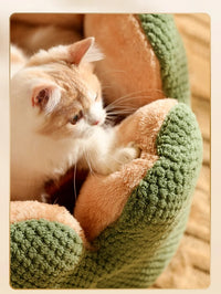 Plush Flower-Shaped Cat Bed with Raised Petal Sides