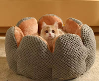 Plush Flower-Shaped Cat Bed with Raised Petal Sides