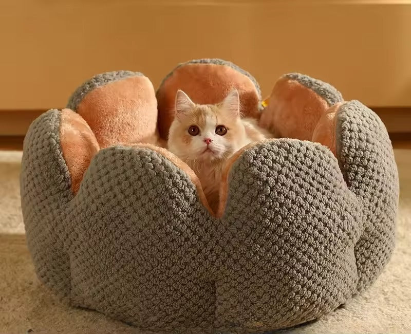 Plush Flower-Shaped Cat Bed with Raised Petal Sides