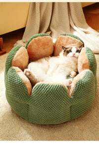 Plush Flower-Shaped Cat Bed with Raised Petal Sides