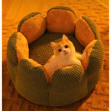 Plush Flower-Shaped Cat Bed with Raised Petal Sides