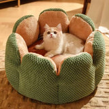 Plush Flower-Shaped Cat Bed with Raised Petal Sides