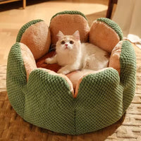 Plush Flower-Shaped Cat Bed with Raised Petal Sides