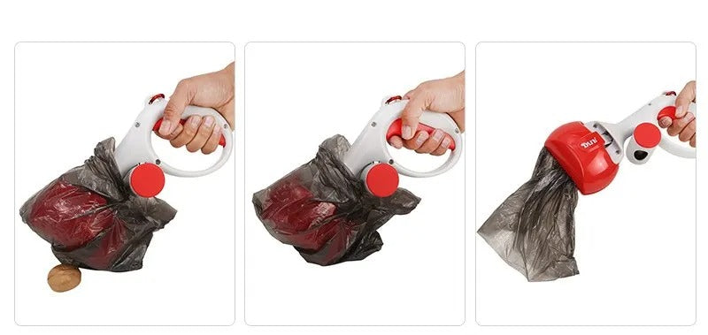 Dog Poop Scooper with Built-In Bag Dispenser+Free 6 Rolls