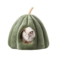 Plush Green Pumpkin Cat Cave Bed for Cats and Small Dogs