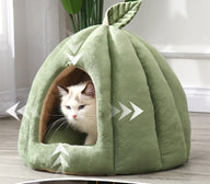 Plush Green Pumpkin Cat Cave Bed for Cats and Small Dogs